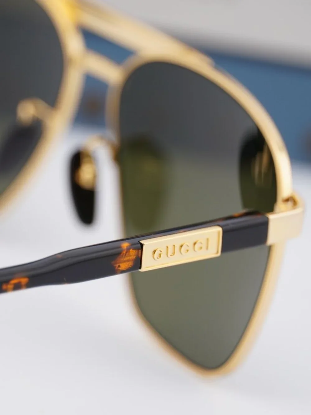 Gucci GG1164S 004 Aviator Sunglasses - Gold/ Green